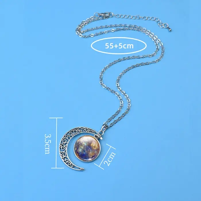 Collier Cabochon dôme en verre saturne