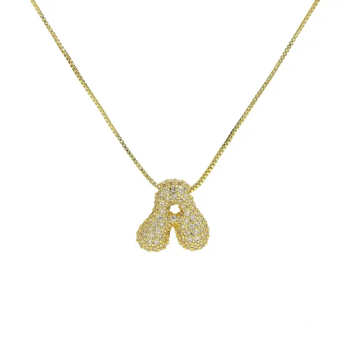 Ballon plaqué or 26 lettre de l'alphabet pendentif collier cuivre Zircon bulle