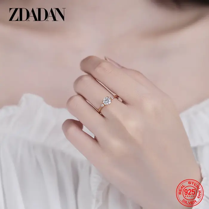 Bague en argent sterling 925 or rose sertie de zircon blanc réglable pour femmes occasions spéciales partys soirées elegance