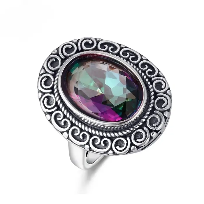 Bague Glamour 10x14MM en Tourmaline Colorée Mystérieuse pour Femme