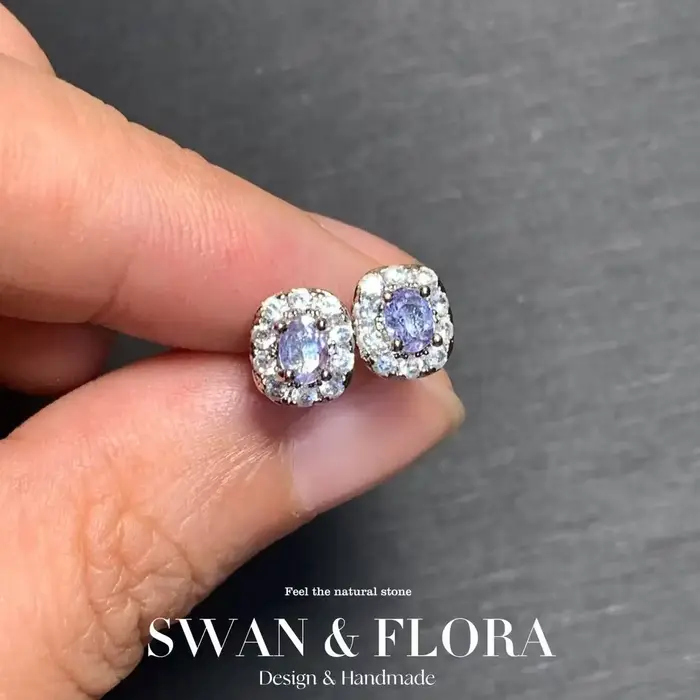 Boucles d'oreilles en pierre précieuse tanzanite naturelle pour femmes, bijoux faits à la main, cade