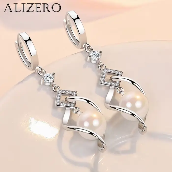ALIZERO 925 en argent Sterling AAA Zircon boucles d'oreilles en perles naturelles pour les femmes mo