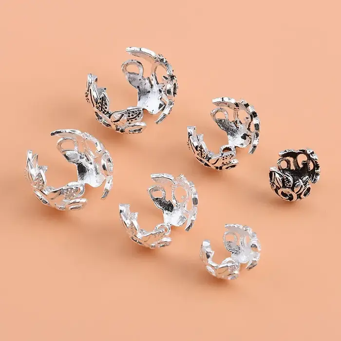 Capuchons de perles en argent sterling 925 avec sac de fleurs pour bijoux bricolage vintage occasions spéciales femmes