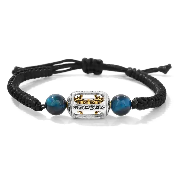 Bracelet en pierre d'oeil de tigre pour hommes et femmes, alliage, bouddhiste, mantra, breloque, mâl