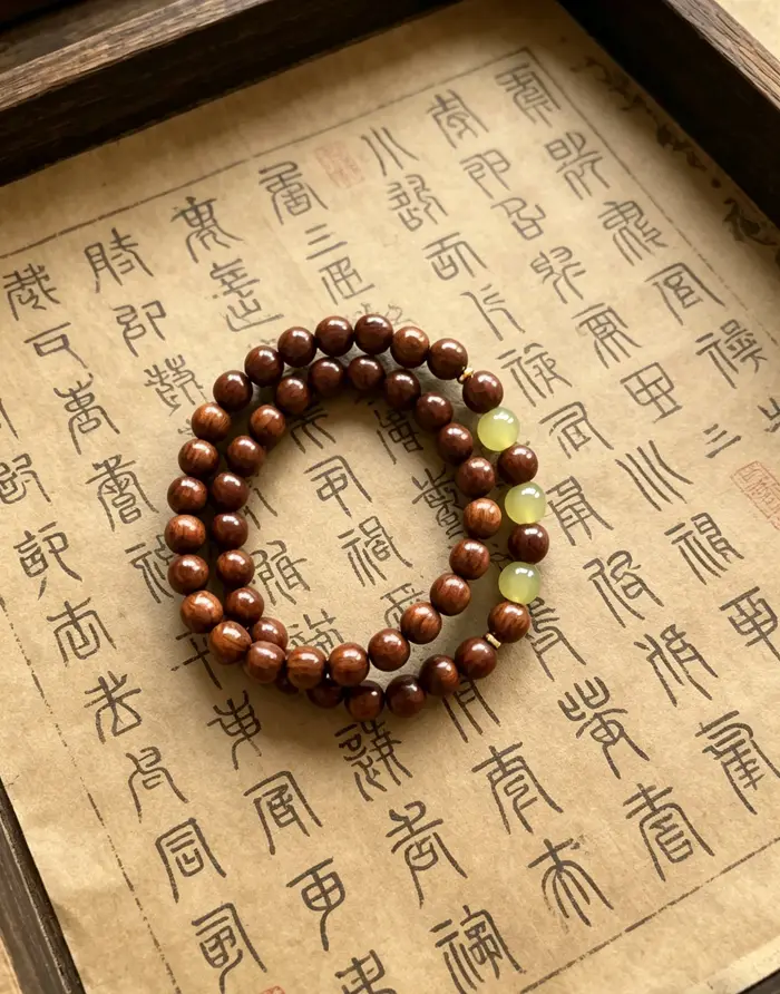 Bracelet en bois naturel et perles de jade