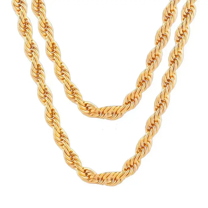 Ventes chaudes Collier chaîne en corde ronde de 18 à 24 pouces (45 à 60 cm) en or 18 carats de 4 mm 
