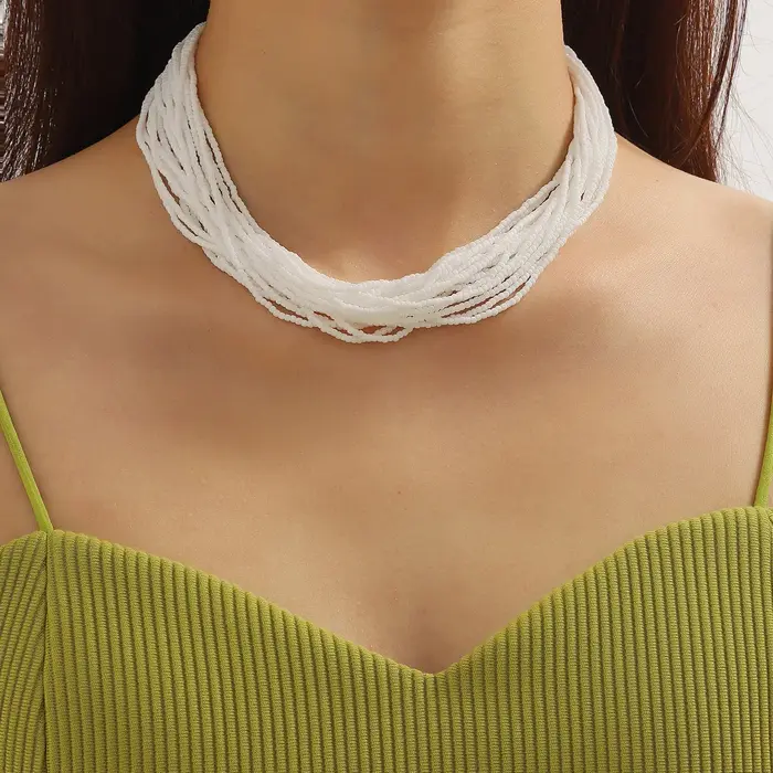 Collier de déclaration pour femmes Collier Femme mode Boho perles multicouche colliers ras du cou Bi