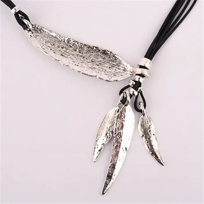 Collier Femme plume colliers et pendentifs corde en cuir Vintage Maxi Colar pour déclaration