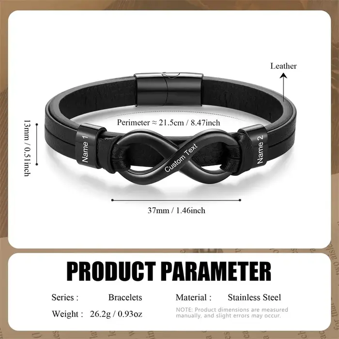 Bracelets personnalisés avec nom infini pour hommes