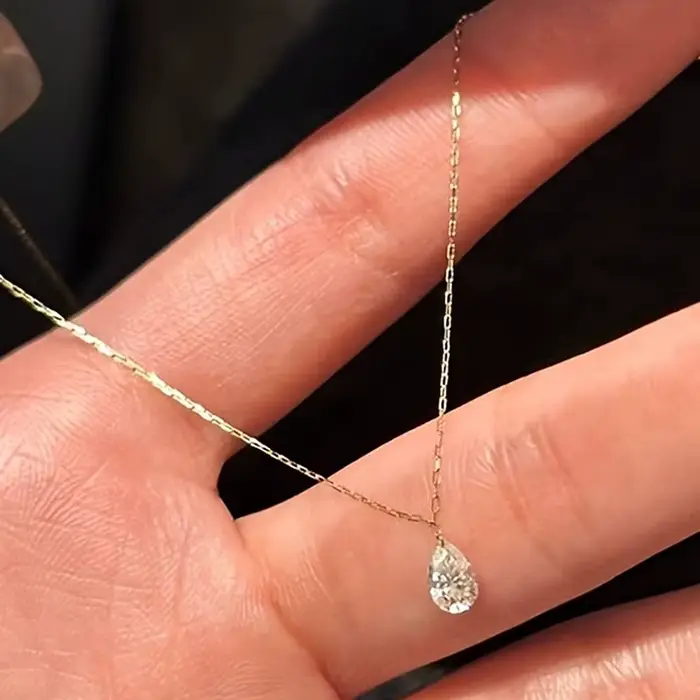 Collier en zircon en forme de goutte d'eau extrêmement fin ANENJERY pour femme, délicat, style franç