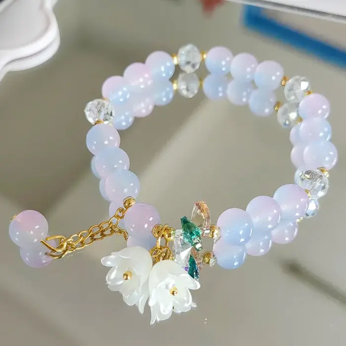 Bracelet en cristal de pop-corn sucré pour femme, perles de verre multicolores, bracelets de fleurs 