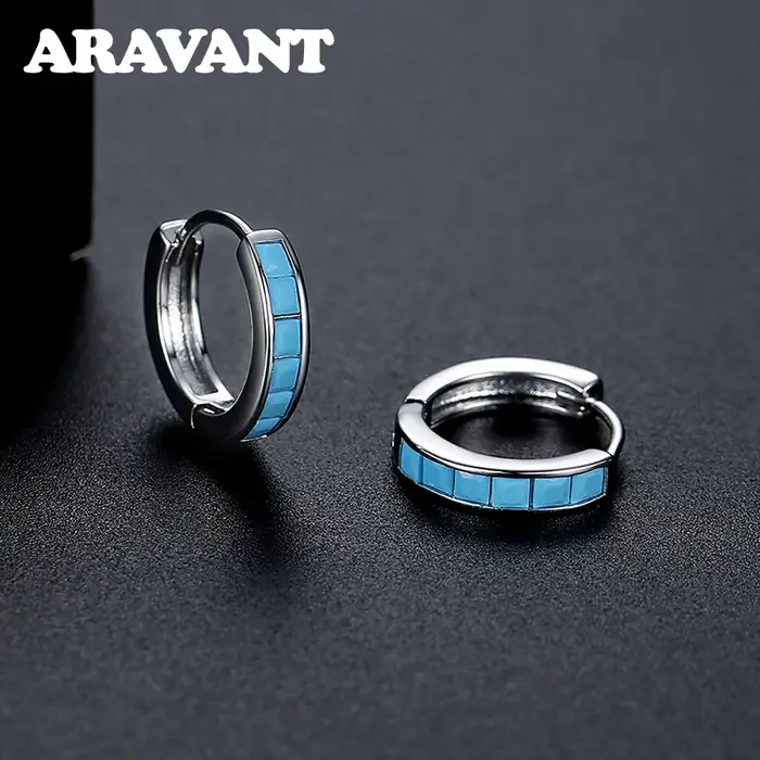 Aravant 925 argent bleu Turquoise boucle d'oreille pour les femmes bijoux de mode