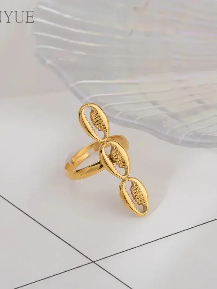 Coquille en acier inoxydable, bijoux sans taches, élégants, plaqués or 18 carats, anneaux d'envelopp