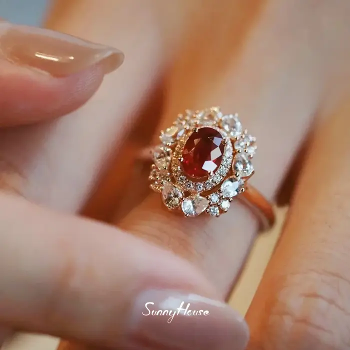 Bague réglable en Zircon rouge pour femmes, Vintage, mode, bague de fiançailles, mariage, bijoux de 
