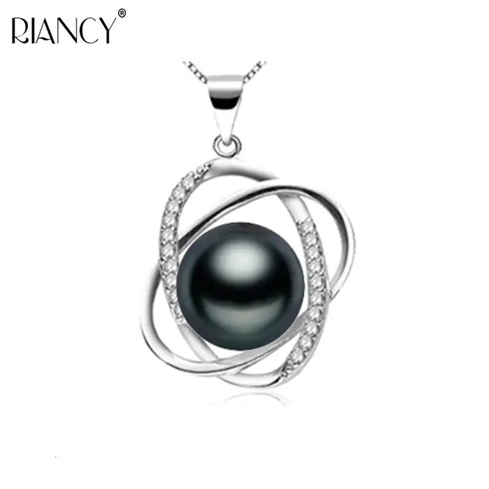 Pendentif en argent sterling 925 avec perles d'eau douce noires pour femme, cadeau d'anniversaire et mariage, bijou hypoallergénique, design unique plante, perles bouton, fin et sophistiqué