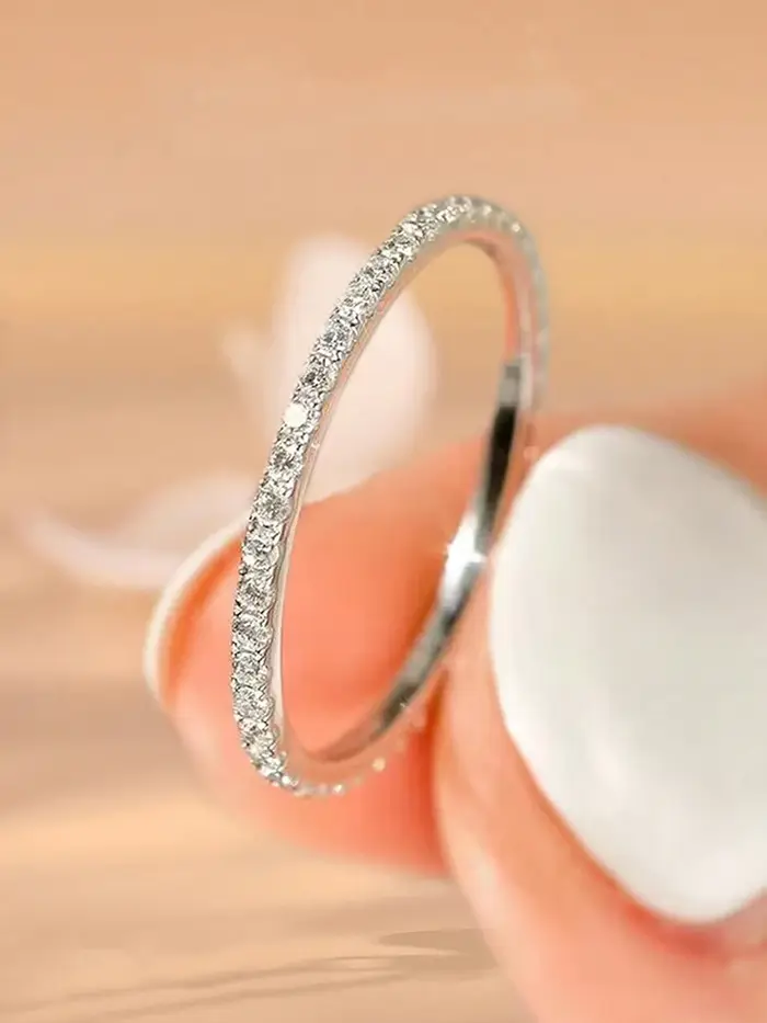Bague en argent Sterling 925 pour femmes, brillante, 1.4mm, entièrement en Zircon, empilable, uni, f