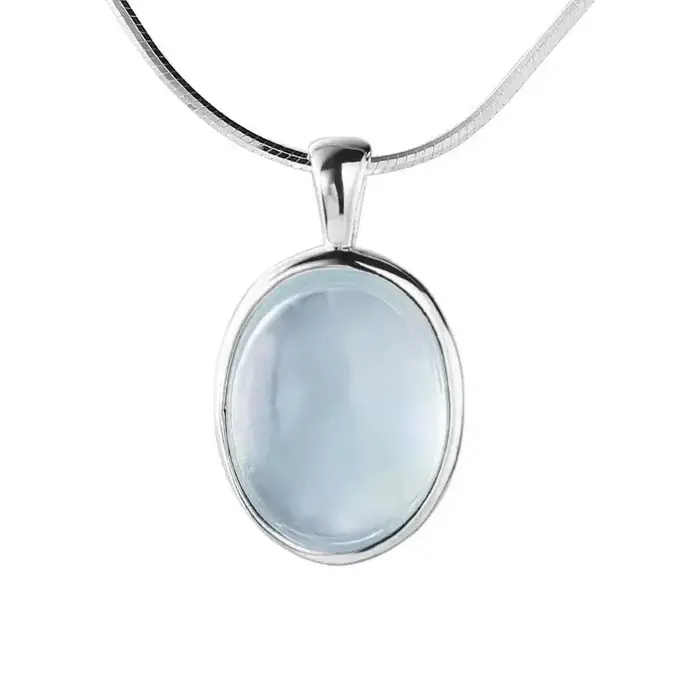 Collier en argent sterling 925 avec pierre de lune et pendentif aigue-marine naturelle, collier, cha