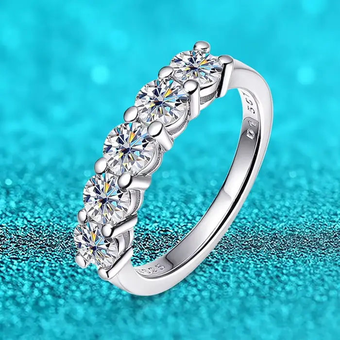 Bague Moissanite en or blanc D pour femmes, couleur 4mm, pierre 1,5ct assortie, diamant, alliance de