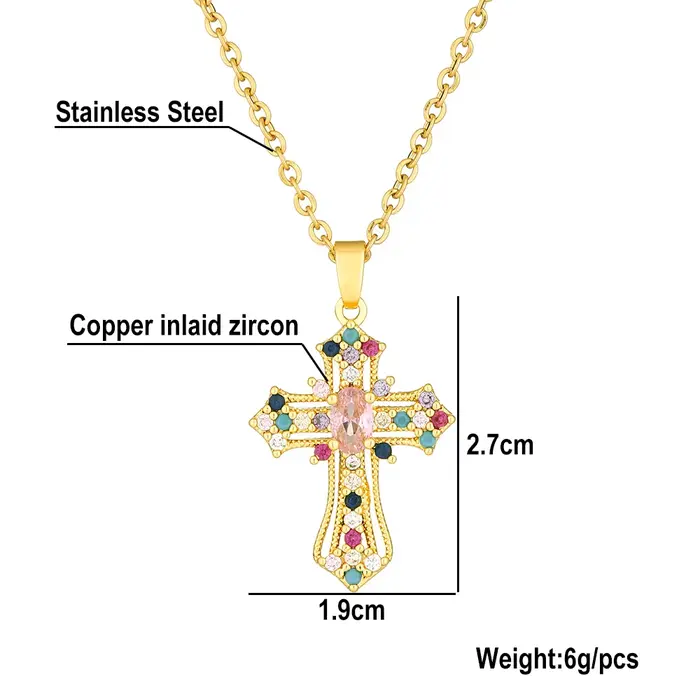 Collier avec pendentif croix de jésus en cristal pour femme, couleur or, zircone cubique, ras du cou