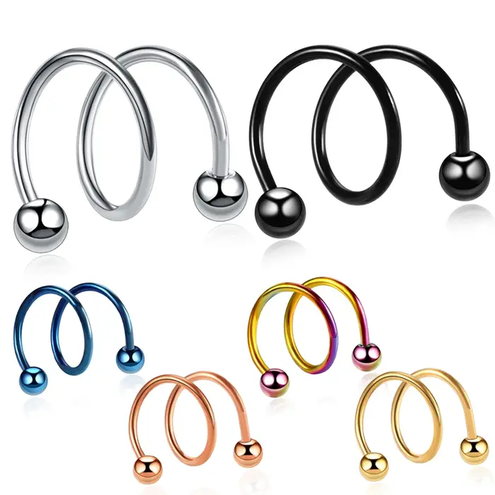 Boucles d'oreilles spirales en acier médical hypoallergénique pour piercing lèvres nez oreilles styles modernes femme occasions spéciales