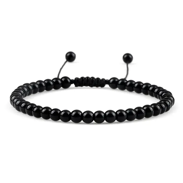 Bracelet de perles fait à la main 4 6 8mm pierre naturelle brillant noir Onyx perles Bracelets et Br