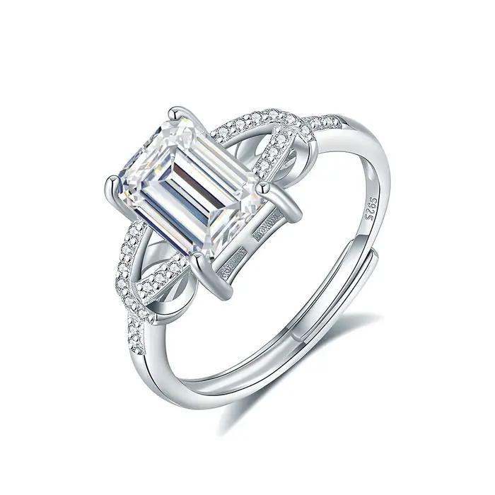 Bague carrée en argent sterling S925 avec zirconium 6x8mm, design unique, bijoux exquis polyvalents 
