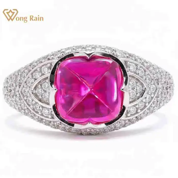 Wong Rain – bague vintage en argent sterling 100% 925, coupe Sugar Loaf, 8x8 MM, saphir de laboratoi