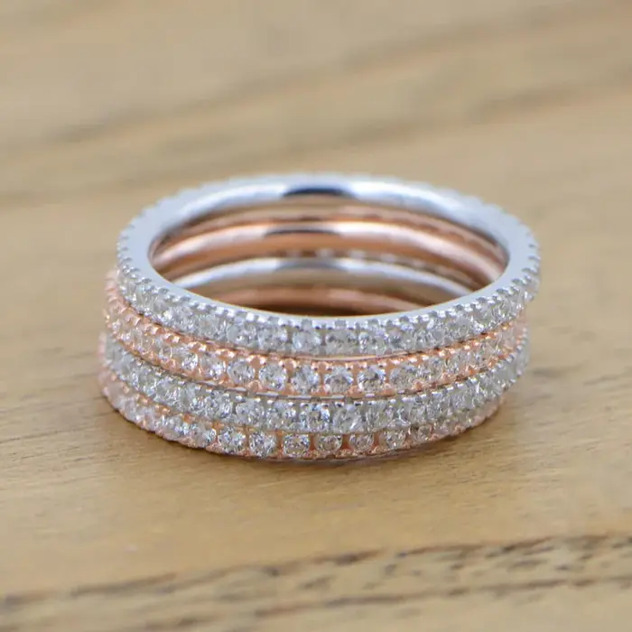 Bagues couleur or Rose véritable pour femmes, bague de mariage classique Simple, timbre S925, bijoux