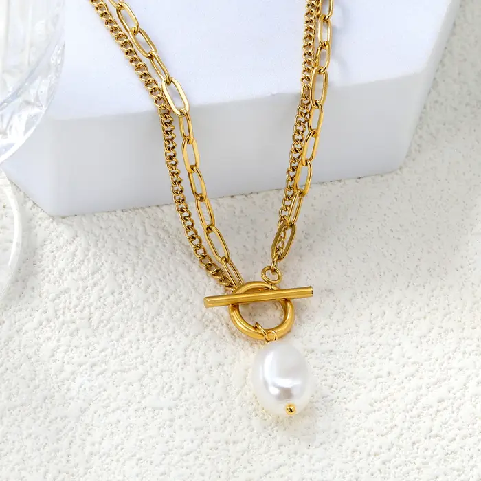 LUXUKISSKIDS – collier avec pendentif en fausse perle ovale en acier inoxydable 316L pour femmes