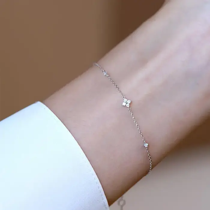 Bracelet en argent Sterling 925 galvanisé en or 18 carats incrusté de fleurs de zircone pour femmes,