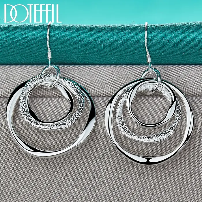 DOTEFFIL 925 en argent Sterling trois cercles boucle d'oreille pour femme dame mariage fiançailles fête bijoux de mode