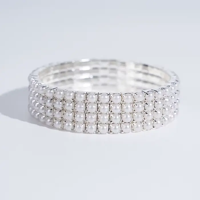 Bracelets classiques à 4 rangées de perles pour femmes, bracelets élastiques pour patients de mariag