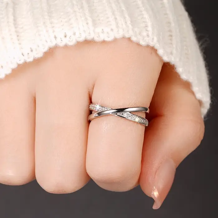 Huretailers-Bague en argent avec croix pour femme