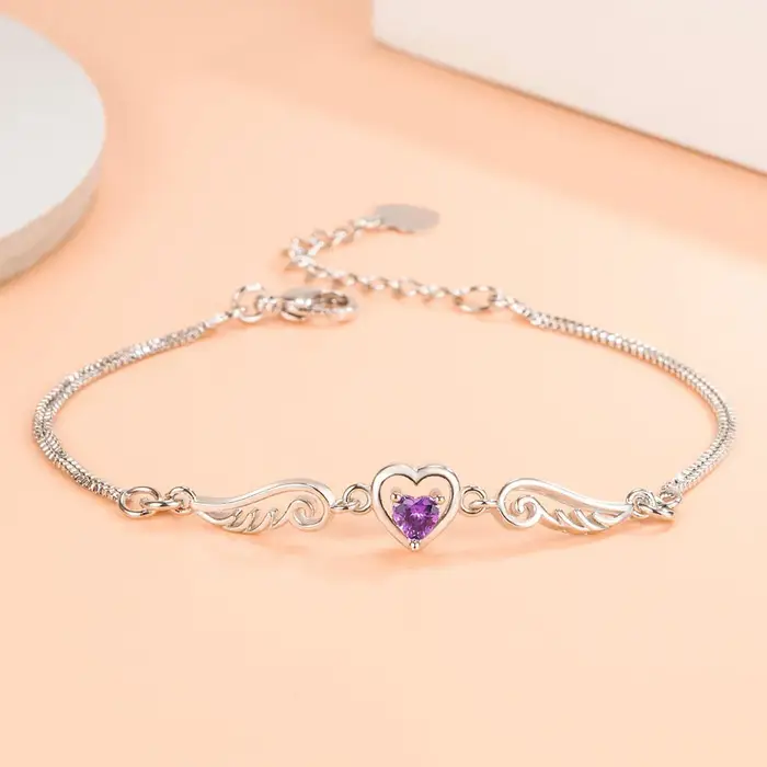 Bracelet en argent Sterling 925 avec cœur d'amour et ailes d'ange en Zircon pour femmes, bijoux de c