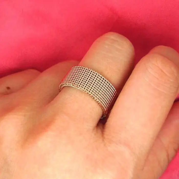 Bande en maille d'acier inoxydable moderne pour hommes et femmes, anneau en maille, bijoux