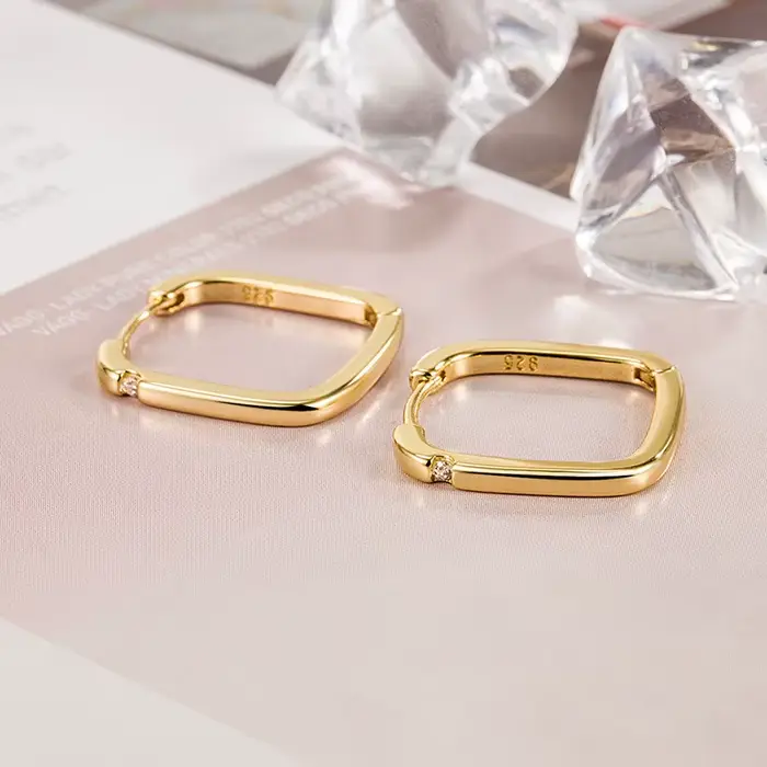 Boucles d'oreilles en argent Sterling 925 pour femmes, boucles d'oreilles carrées géométriques en Zi