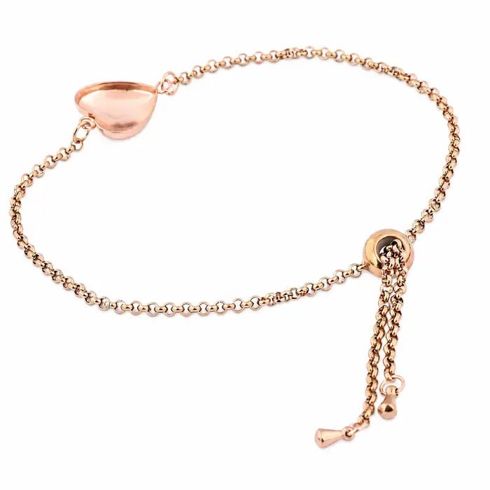 3 pièces de bases de bracelets Bolo en acier inoxydable or rose avec montures de cabochon cœur de 12