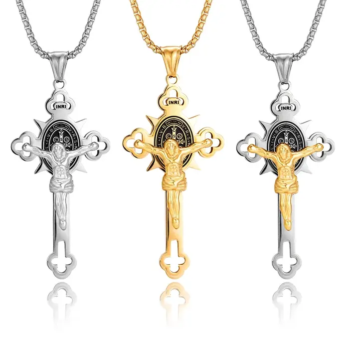 Collier pendentif croix dorée gothique classique pour hommes et femmes