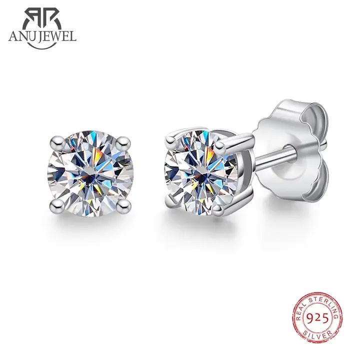 AnuJewel 4mm D couleur Moissanite diamant classique 925 en argent Sterling boucle d'oreille pour fem