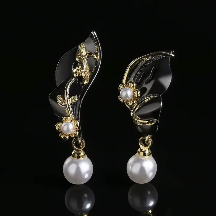 Boucles d'oreilles bicolores pour femmes, élégantes, de haute qualité, noires et dorées, bijoux fins