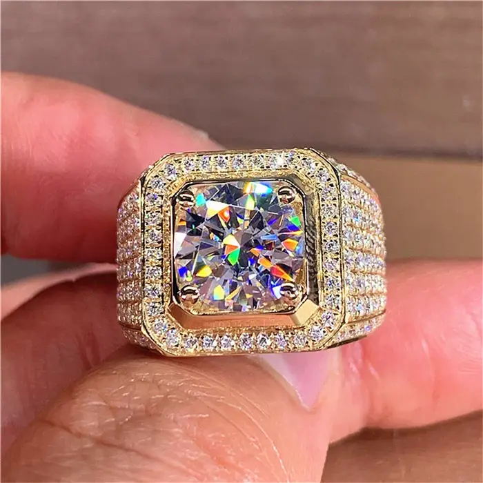 Bague ronde en pierre de Zircon blanc brillant, bague de mariage Vintage couleur or pour hommes et f