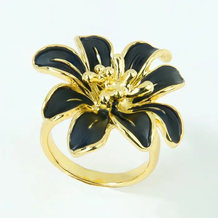 Bagues de luxe à motif floral géométrique, couleur or 14 carats, style baroque exquis européen, bijo