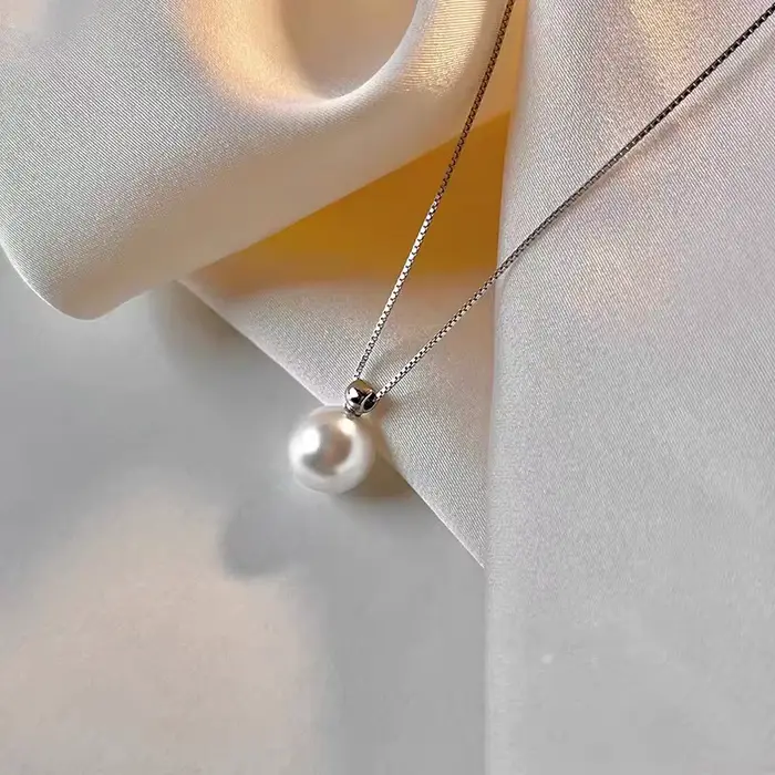 Collier de perles en argent Sterling 925, 8mm, chaîne de clavicule élégante, pendentif de perles hau