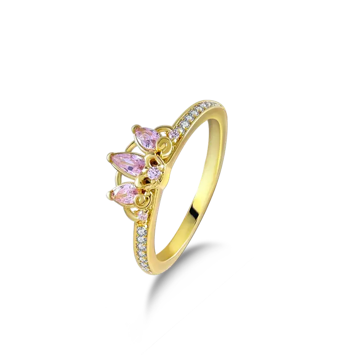 Bague de cocktail élégante plaquée or, pierre rose brillante, bijoux fins pour femmes et adolescente