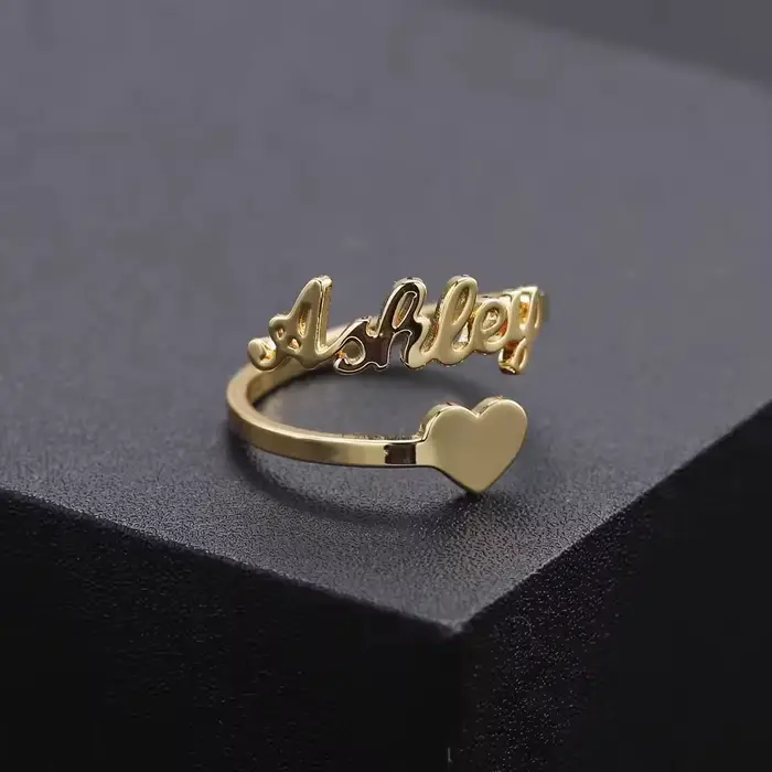 Bague personnalisée avec nom en forme de cœur rempli/bague Unique personnalisée/pour petite amie