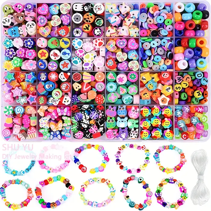 Kit de bracelets à faire soi-même, ensemble de perles en argile, bandes en caoutchouc, Kit de fabric