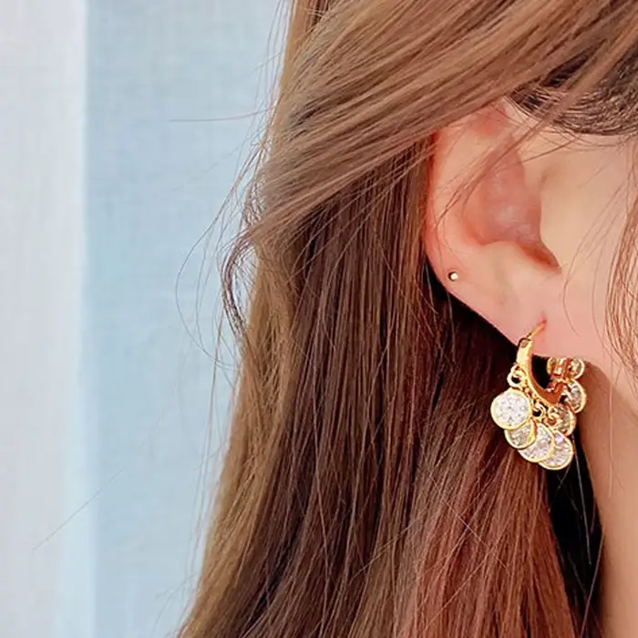 Boucles d'oreilles à clip en or véritable 14 carats et zircons AAA forme goutte d'eau pour mariage et anniversaire