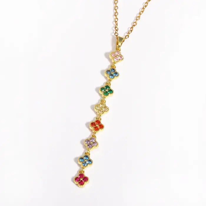 Collier Long en forme de Y pour femmes, breloque trèfle à quatre feuilles, coloré, scintillant, Sexy