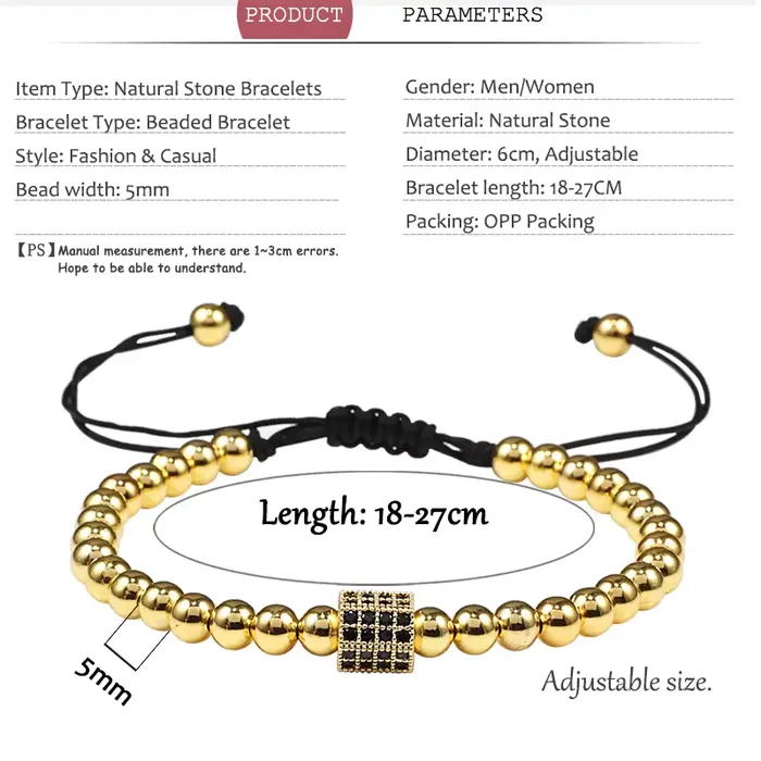 Bracelet de perles de couple pour hommes et femmes, bracelets tressés Micro CZ Crown, bracelets réglables, bijoux à la main pour lui, cadeaux d'amoureux de bricolage, nouveau