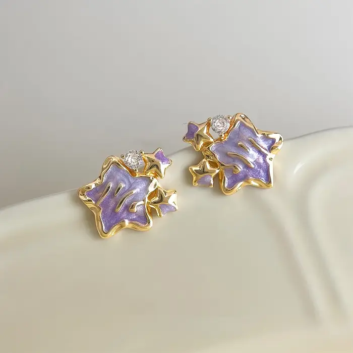 Boucles d'oreilles émaillées étoile violette pour femmes